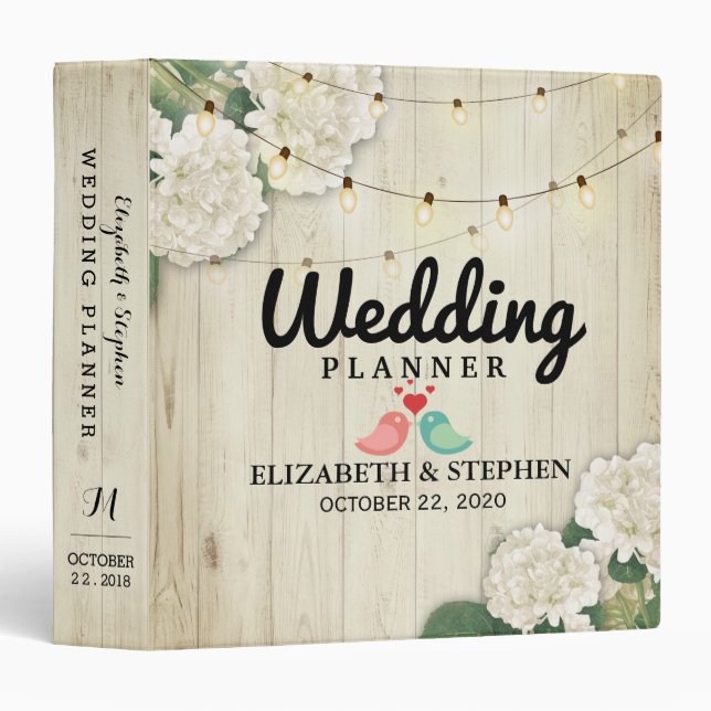 Classeur Fleurs de bois rustique wedding planner Lumières à (Devant/Côté)