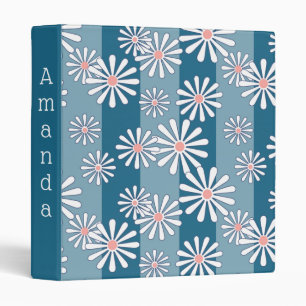 Classeur Fleurs de camomille blanche sur fond bleu rayé