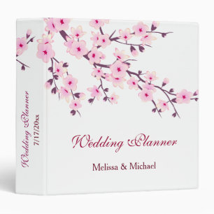 Classeur Fleurs de cerise rose blanc mariage personnalisé