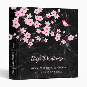 Classeur Fleurs de cerisier roses Marbre noir personnalisé