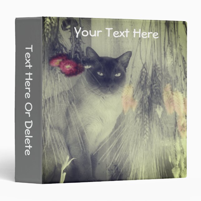 Classeur Fleurs De Chat Siamois Noir Et Blanc Personnalisé (Devant/Côté)