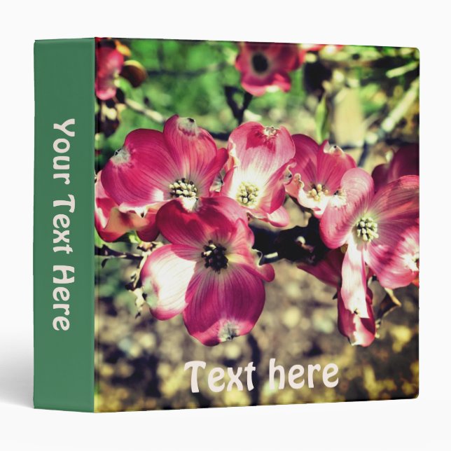 Classeur Fleurs de cornouiller rose personnalisées (Devant/Côté)