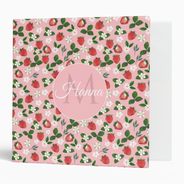 Classeur Fleurs de fraises sucrées Aquarelle Florale (Devant/intérieur)