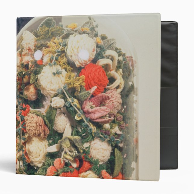 Classeur Fleurs de laine victoriennes dans un cas en verre (Devant/Intérieur)