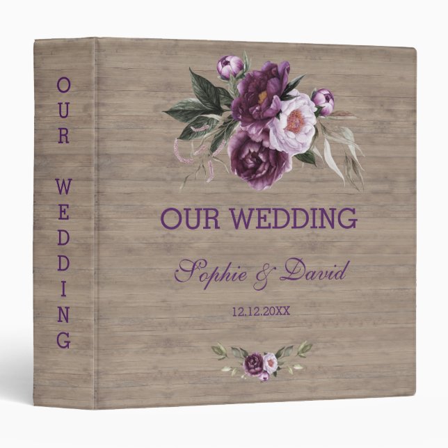 Classeur Fleurs de lavande violette Vieux Album de mariage  (Devant/Côté)