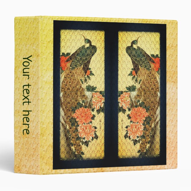 Classeur Fleurs de paon d'art japonais Personnalisé (Devant/Côté)