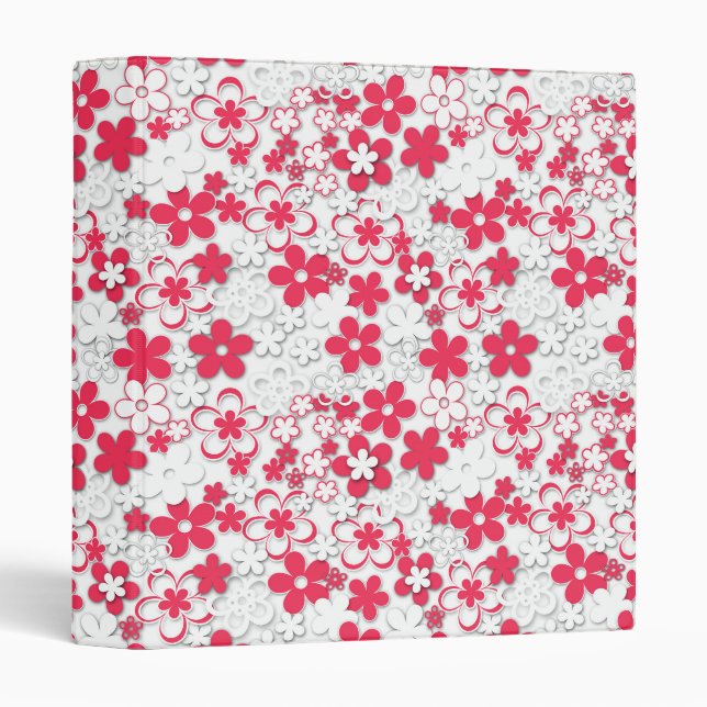 Classeur Fleurs de papier rouge et blanc (Devant/Côté)