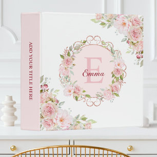 Classeur Fleurs de rose rose blush aquarelle monogramme flo