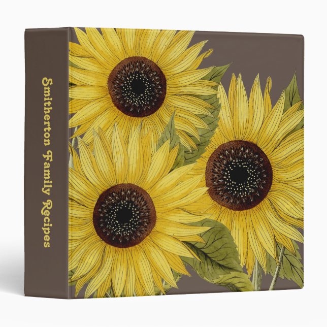 Classeur Fleurs de soleil Brown jaunes Recettes de famille (Devant/Côté)