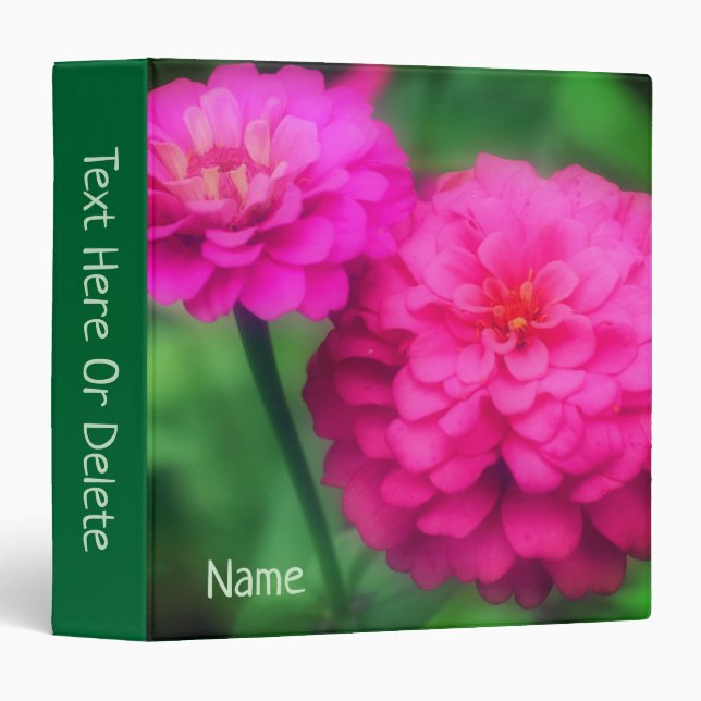 Classeur Fleurs de Zinnia rose vif Nature Personnalisée (Devant/Côté)