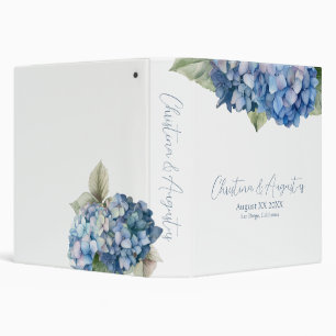 Classeur Fleurs d'hortensia à l'aquarelle bleue romantique