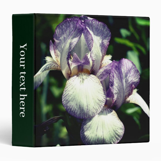 Classeur Fleurs d'Iris Barbu Violet et Blanc Personnalisées (Devant/Côté)