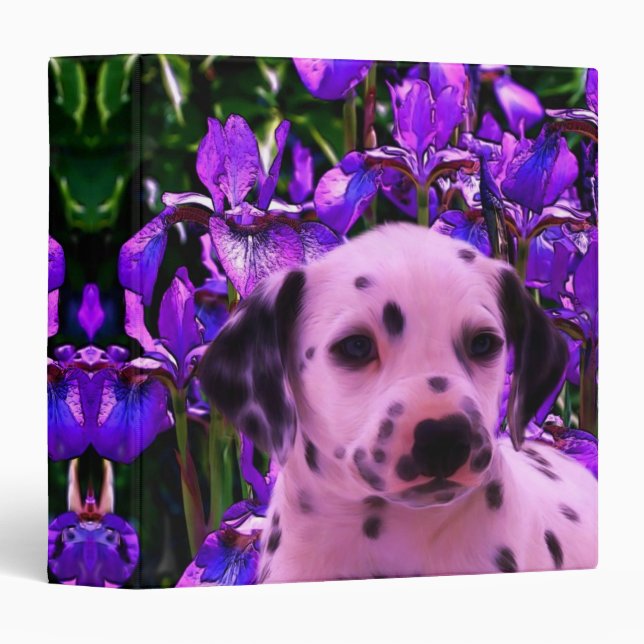 Classeur Fleurs d'Iris Chien Art Dalmatien (Devant/Côté)