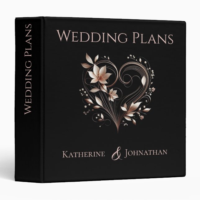 Classeur Fleurs d'or Roses modernes - Plans Mariages - (Devant/Côté)