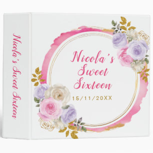 Classeur Fleurs élégantes rose et violet Sweet sixteen