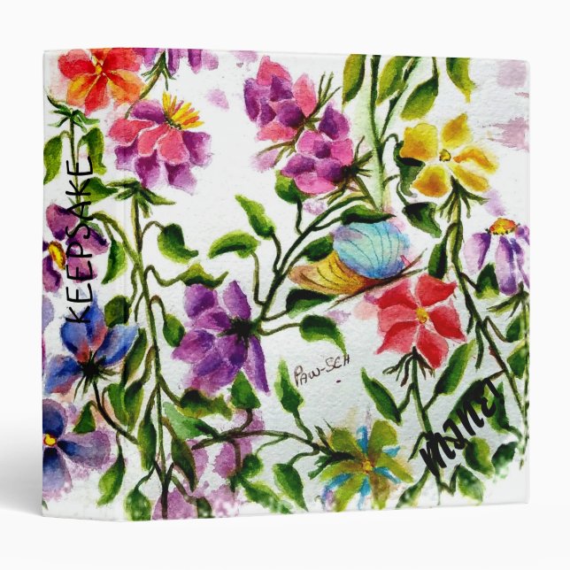 Classeur Fleurs Empreintes de pattes de chiot avec BAIN D'O (Devant/Côté)