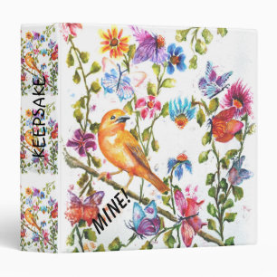 Classeur Fleurs Empreintes de pattes de chiot avec OISEAU J