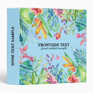 Classeur Fleurs et feuilles tropicales colorées sur bleu cl