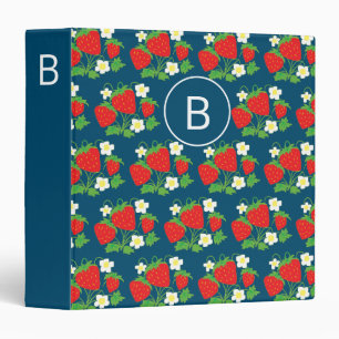 Classeur Fleurs et Fraises Motif Bleu Monogrammé