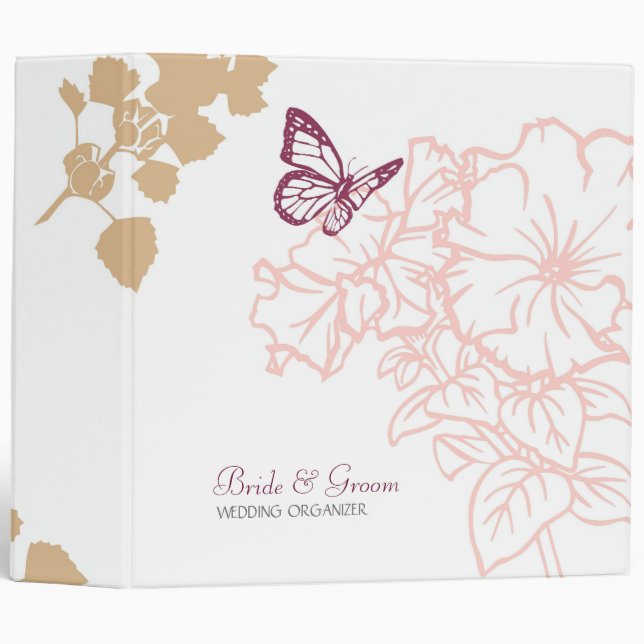 Classeur Fleurs illustrées et mariage de jardin de papillon (Devant/Côté)