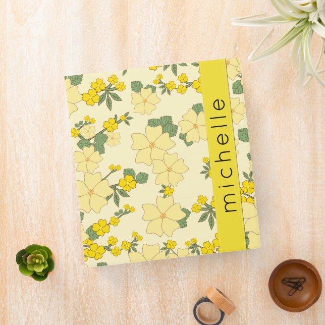 Classeur Fleurs Jaunes, Motif De Fleurs, Votre Nom (In Situ)