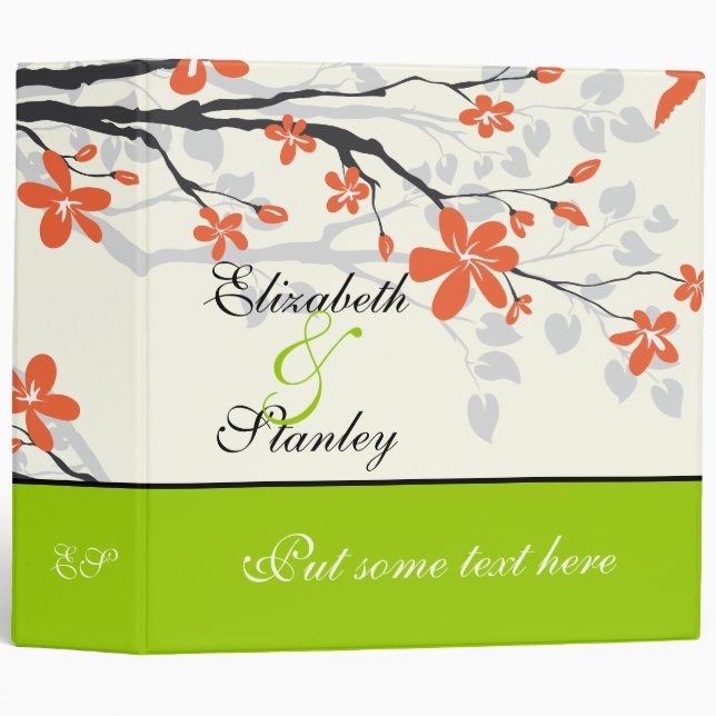 Classeur Fleurs Magnolia orange citron vert mariage classeu (Devant/Côté)