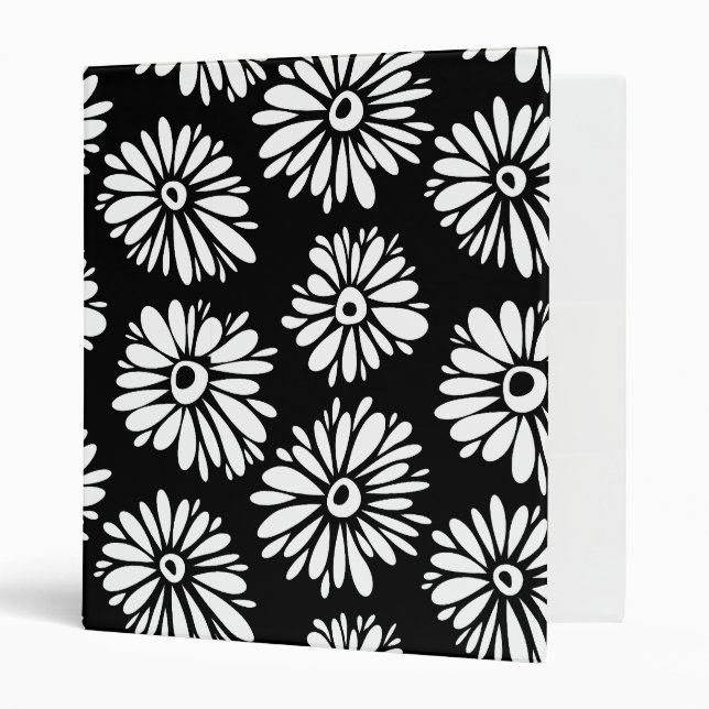 Classeur Fleurs noires et blanches funky (Devant/intérieur)