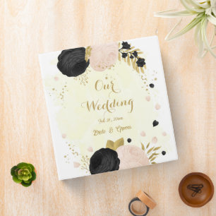 Classeur fleurs noires et roses or mariage photo album