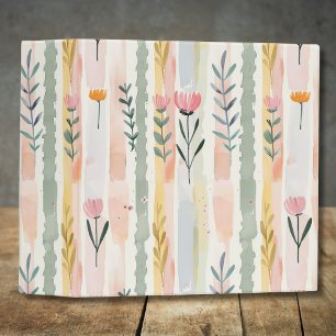 Classeur Fleurs rayées pastel aquarelle vintage