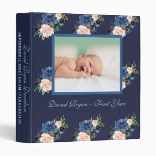 Classeur Fleurs roses bleues Motif Baby Photo Première anné