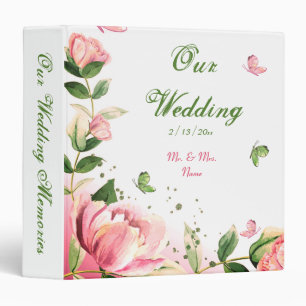 Classeur fleurs roses chaudes papillons verdure album photo