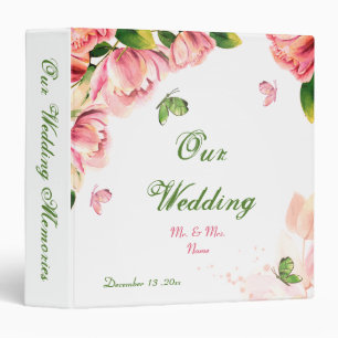 Classeur fleurs roses chaudes papillons verdure album photo