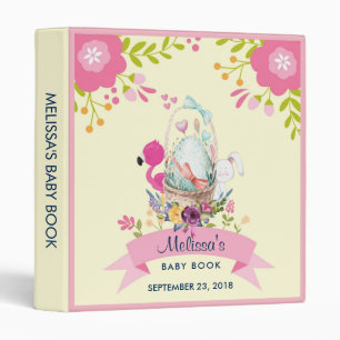 Classeur Fleurs roses, Oeuf, Flamant rose et lapin Aquarell