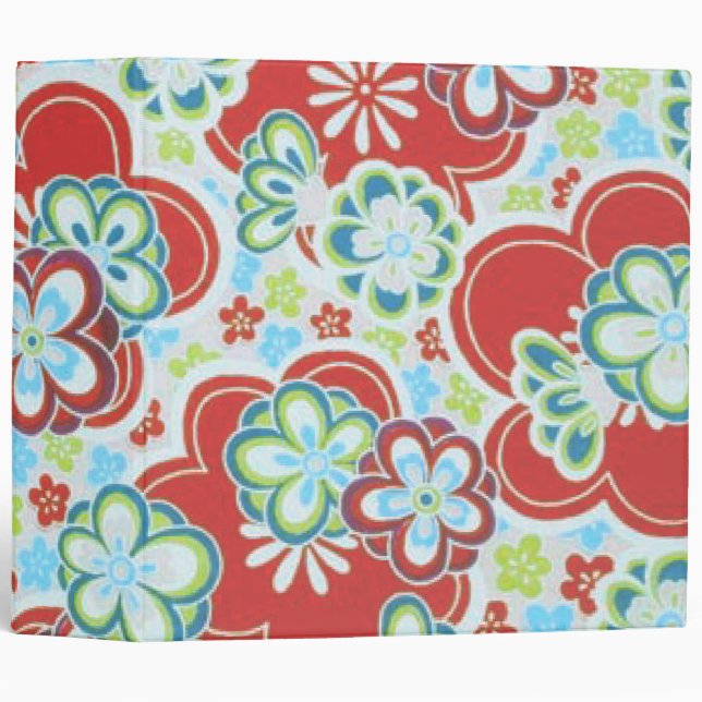 Classeur Fleurs rouges, bleues, vertes et blanches (Devant/Côté)