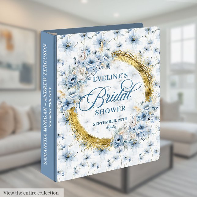 Classeur Fleurs Sauvages Bohèmes Bleu Pâle et Or Mémoire (Soft Pastel Blue Gold Boho Wild Flowers Memory 3 ring binder)