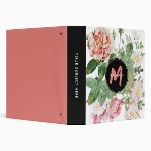 Classeur Fleurs sauvages d'aquarelle Rose rose blanc Monogr