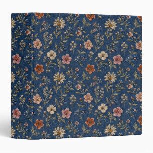 Classeur Fleurs sauvages simples brodées sur fond de denim