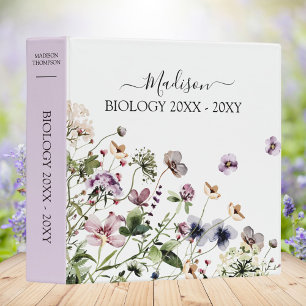 Classeur Fleurs sauvages violettes aquarelle