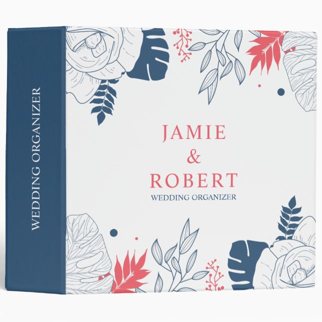Classeur Fleurs tropicales et cadre mariage feuille (Devant/Côté)