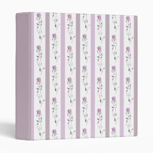 Classeur Fleurs vintage motif rayé blanc beige rose