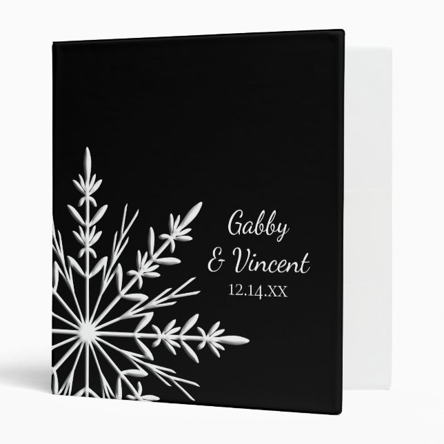 Classeur Flocon de neige noir et blanc Mariage hivernal (Devant/intérieur)