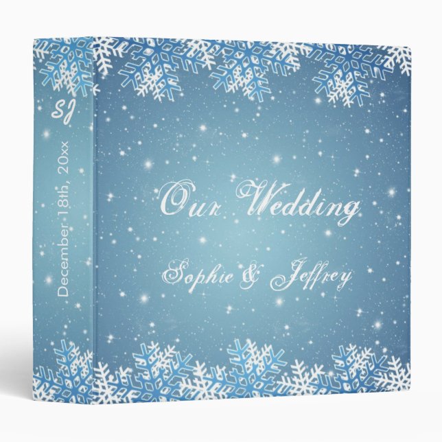 Classeur Flocons de neige sur le mariage bleu (Devant/Côté)