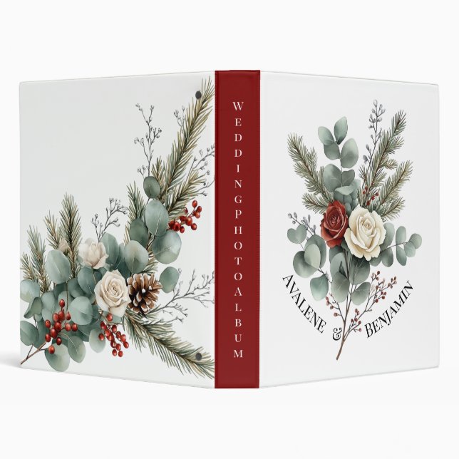 Classeur Flora Rouge Blanc Noël Rose Mariage Photo Album (Arrière-plan)