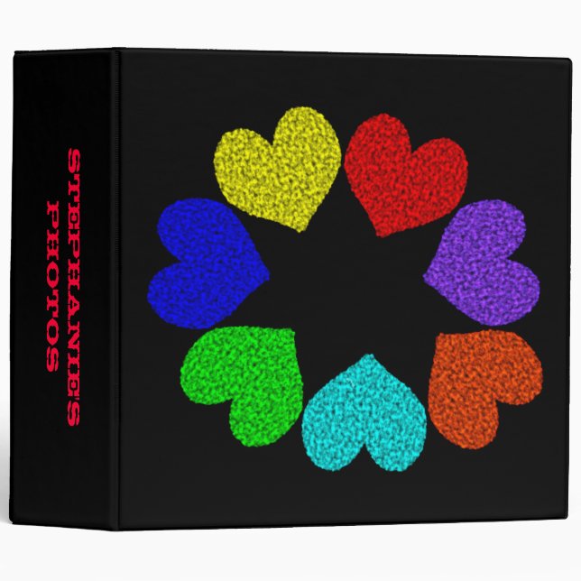 Classeur Floral Arc-en-ciel Coeurs d'amour Personnalisé Alb (Devant/Côté)