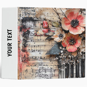 Classeur Floral avec touches de piano rustique et feuille d