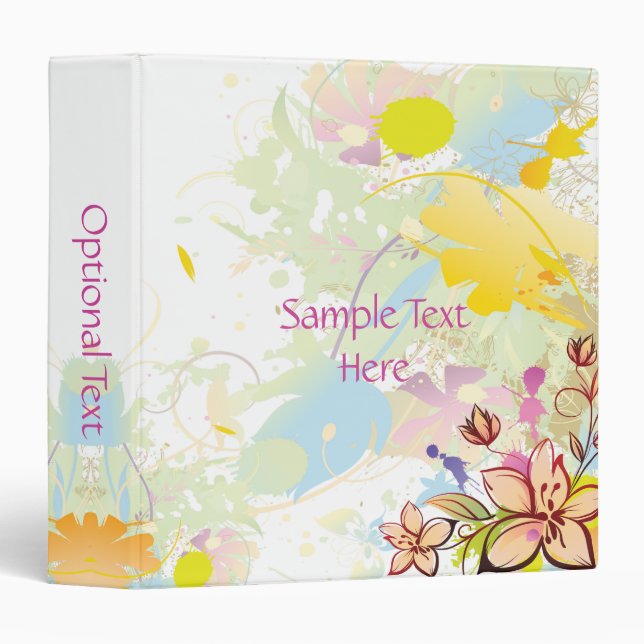 Classeur floral bleu jaune rose grunge (Devant/Côté)