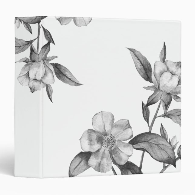 Classeur floral botanique noir et blanc (Devant/Côté)
