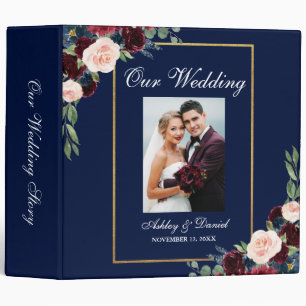 Classeur Floral Burgundy Blue Gold Photo Mariage