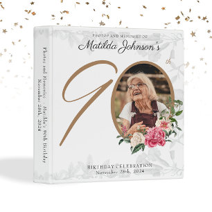 Classeur Floral Chic White Gold Photo personnalisée 90e ann