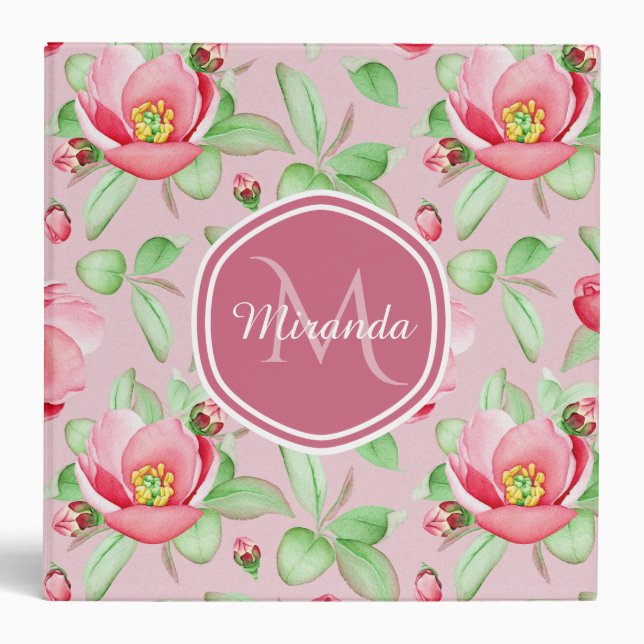 Classeur Floral De Fleur De Pomme Rose Douce Avec Monogramm (Devant)